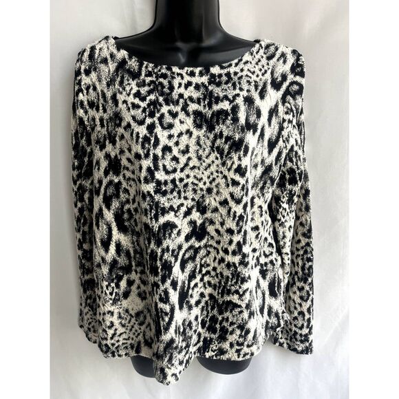 Chico's Leopard Print Sweater Top sz L Classy Retro 90s Mob Wife 80s Boat Neck - Picture 1 of 10